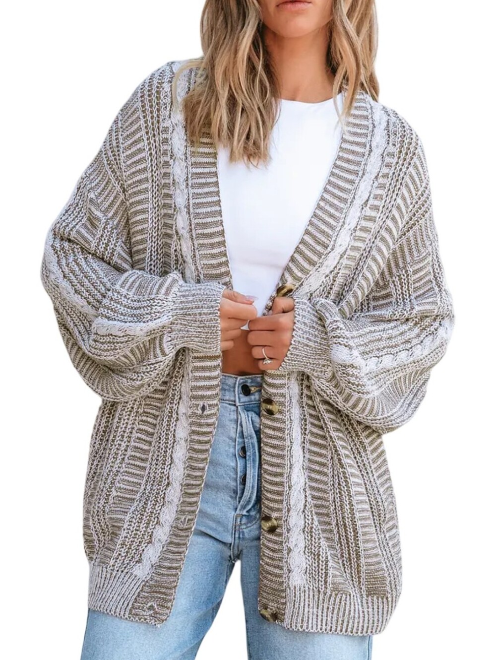 Cupshe Desert Sunset Cable Knit Buttoned Cardigan Oversized Fit Size Small